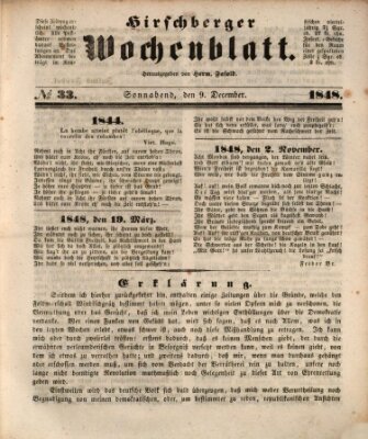 Hirschberger Wochenblatt Samstag 9. Dezember 1848