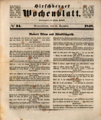 Hirschberger Wochenblatt Samstag 16. Dezember 1848