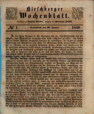 Hirschberger Wochenblatt Samstag 13. Januar 1849