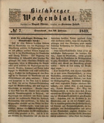 Hirschberger Wochenblatt Sonntag 25. Februar 1849