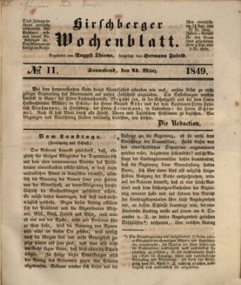 Hirschberger Wochenblatt Samstag 24. März 1849