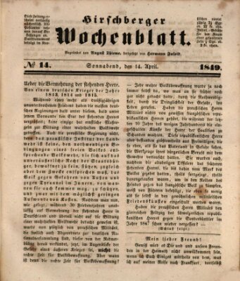 Hirschberger Wochenblatt Samstag 14. April 1849