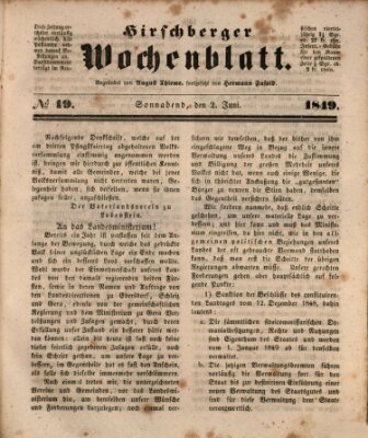 Hirschberger Wochenblatt Samstag 2. Juni 1849