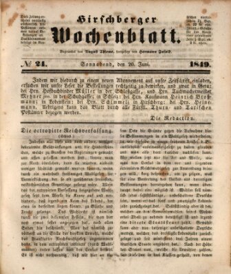 Hirschberger Wochenblatt Mittwoch 20. Juni 1849