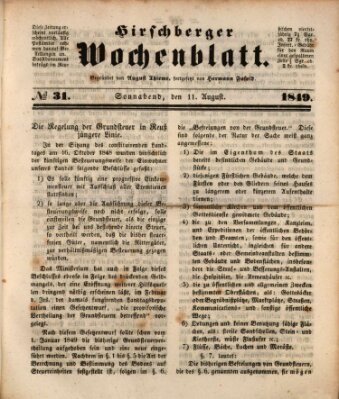 Hirschberger Wochenblatt Samstag 11. August 1849