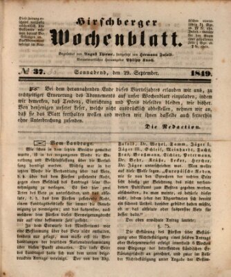 Hirschberger Wochenblatt Samstag 29. September 1849
