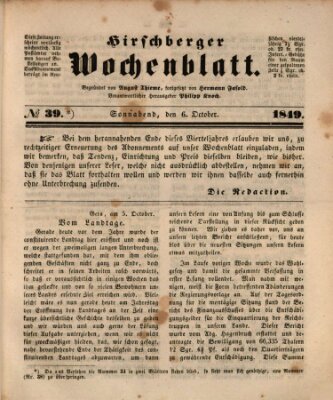 Hirschberger Wochenblatt Samstag 6. Oktober 1849