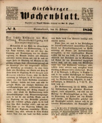 Hirschberger Wochenblatt Samstag 16. Februar 1850