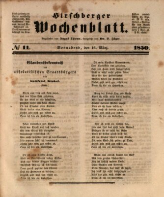 Hirschberger Wochenblatt Samstag 16. März 1850