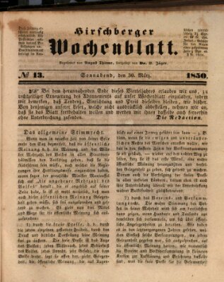 Hirschberger Wochenblatt Samstag 30. März 1850