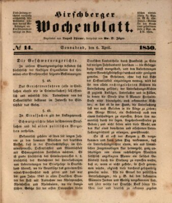 Hirschberger Wochenblatt Samstag 6. April 1850