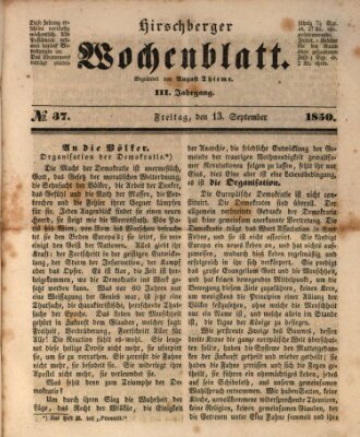 Hirschberger Wochenblatt Freitag 13. September 1850