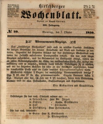 Hirschberger Wochenblatt Montag 7. Oktober 1850