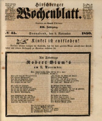 Hirschberger Wochenblatt Samstag 9. November 1850