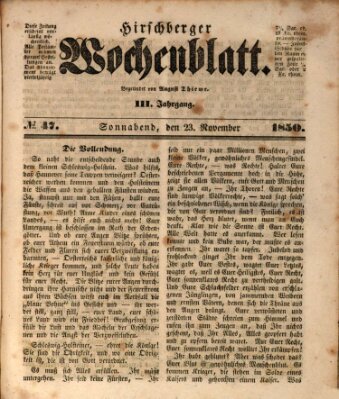 Hirschberger Wochenblatt Samstag 23. November 1850