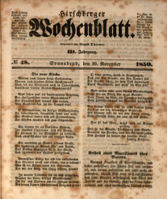 Hirschberger Wochenblatt Samstag 30. November 1850