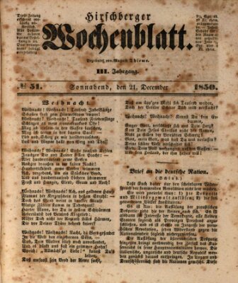 Hirschberger Wochenblatt Samstag 21. Dezember 1850