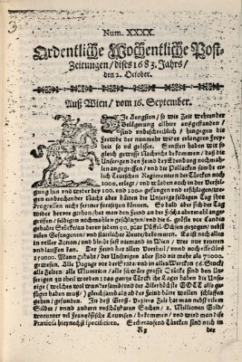 Ordentliche wochentliche Post-Zeitungen Samstag 2. Oktober 1683