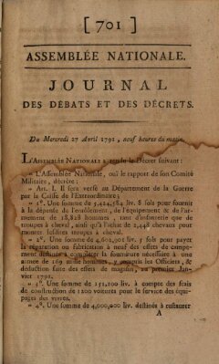 Journal des débats et des décrets Mittwoch 27. April 1791