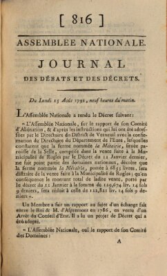 Journal des débats et des décrets Montag 15. August 1791