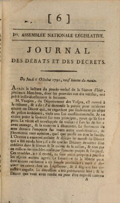 Journal des débats et des décrets Donnerstag 6. Oktober 1791