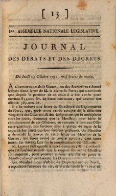 Journal des débats et des décrets Donnerstag 13. Oktober 1791