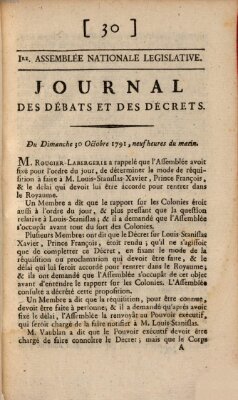 Journal des débats et des décrets Sonntag 30. Oktober 1791