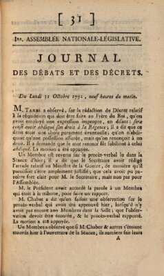 Journal des débats et des décrets Montag 31. Oktober 1791