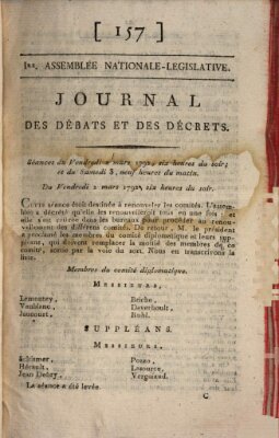 Journal des débats et des décrets Freitag 2. März 1792