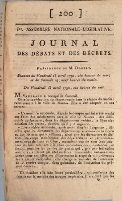 Journal des débats et des décrets Samstag 14. April 1792