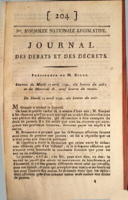 Journal des débats et des décrets Dienstag 17. April 1792