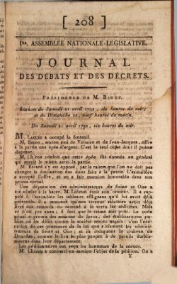 Journal des débats et des décrets Samstag 21. April 1792