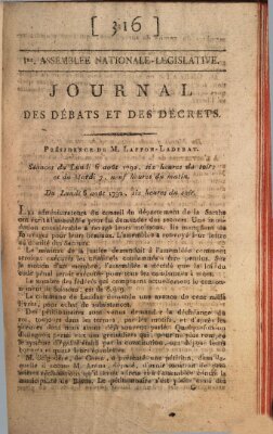 Journal des débats et des décrets Montag 6. August 1792