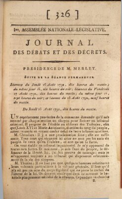 Journal des débats et des décrets Samstag 18. August 1792