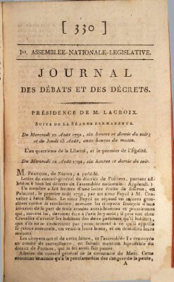 Journal des débats et des décrets Mittwoch 22. August 1792