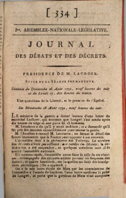 Journal des débats et des décrets Sonntag 26. August 1792