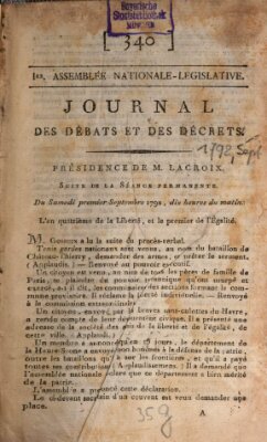 Journal des débats et des décrets Samstag 1. September 1792