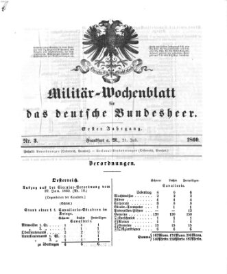 Militär-Wochenblatt für das deutsche Bundesheer Samstag 21. Juli 1860