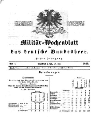 Militär-Wochenblatt für das deutsche Bundesheer Samstag 28. Juli 1860