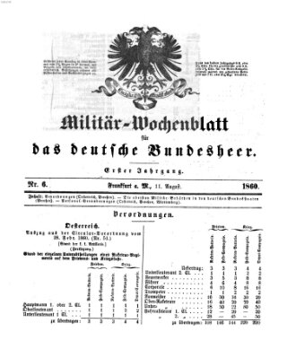 Militär-Wochenblatt für das deutsche Bundesheer Samstag 11. August 1860