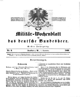 Militär-Wochenblatt für das deutsche Bundesheer Samstag 1. September 1860