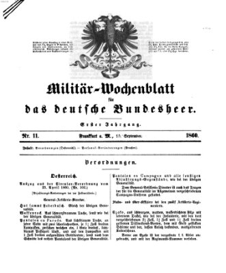 Militär-Wochenblatt für das deutsche Bundesheer Samstag 15. September 1860