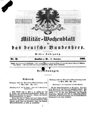 Militär-Wochenblatt für das deutsche Bundesheer Samstag 29. September 1860