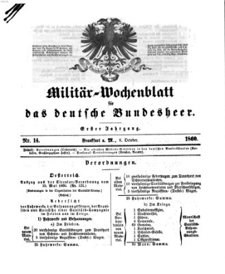 Militär-Wochenblatt für das deutsche Bundesheer Samstag 6. Oktober 1860