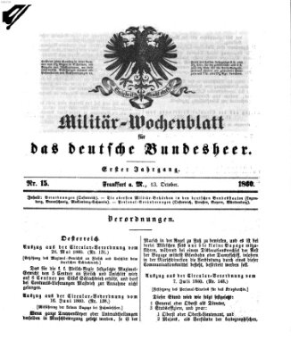 Militär-Wochenblatt für das deutsche Bundesheer Samstag 13. Oktober 1860