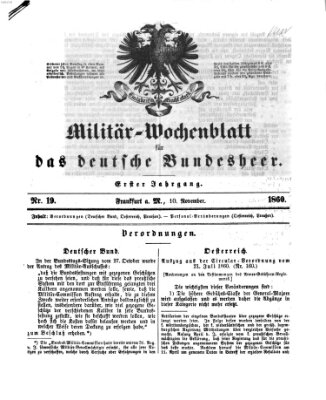 Militär-Wochenblatt für das deutsche Bundesheer Samstag 10. November 1860