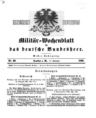 Militär-Wochenblatt für das deutsche Bundesheer Samstag 17. November 1860