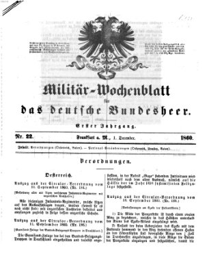 Militär-Wochenblatt für das deutsche Bundesheer Samstag 1. Dezember 1860