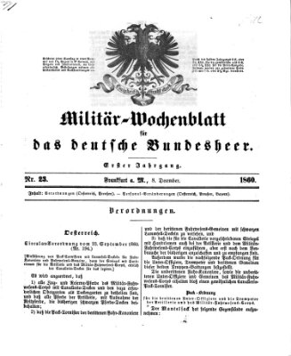 Militär-Wochenblatt für das deutsche Bundesheer Samstag 8. Dezember 1860