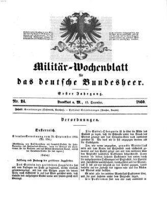 Militär-Wochenblatt für das deutsche Bundesheer Samstag 15. Dezember 1860